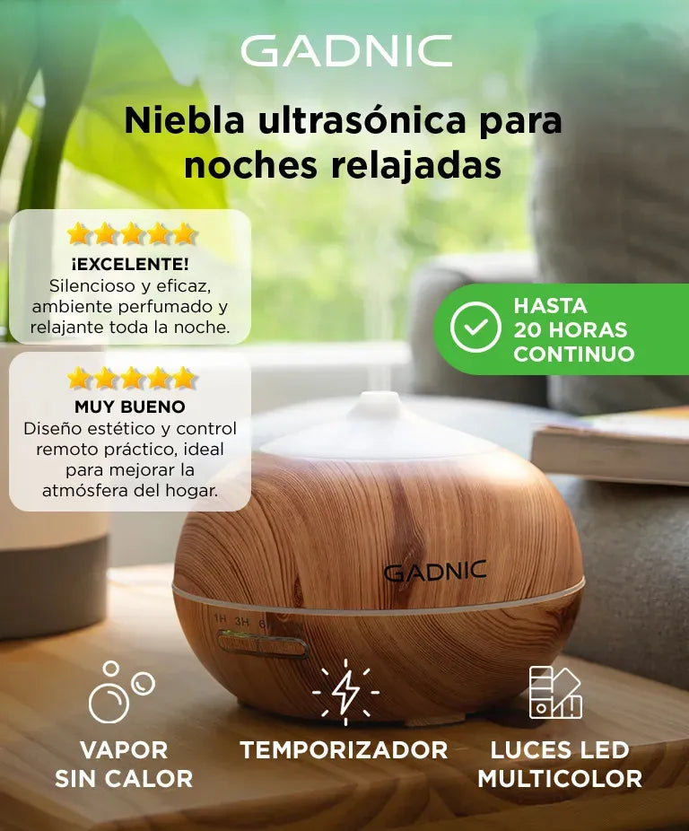 Difusor Humidificador Aromatizante LED Gadnic PLUS 300 ml